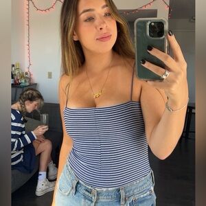 Zara Blue and White Striped Romper Small